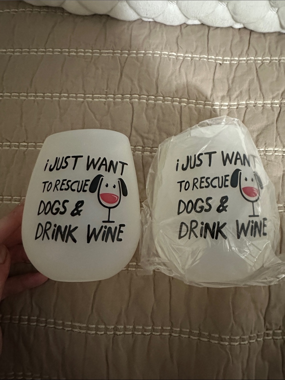 Two Rescue Dogs & Drink Wine Frosted Stemless Silicone Wine Glasses
